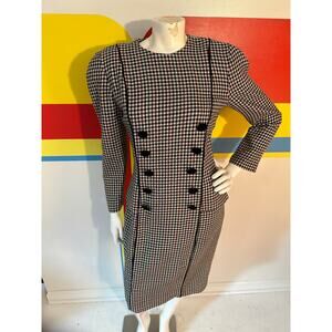 1990s 90s vintage houndstooth wool dress nipon boutique small wool office